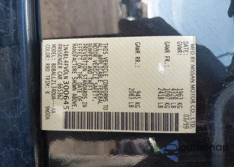 2020 Nissan Altima Platinum Fwd z USA, uszkodzony, nr VIN 1N4BL4FV0LN300645